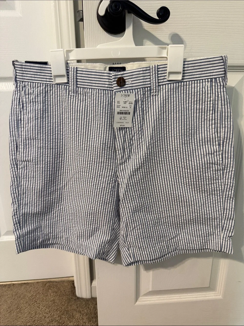J. Crew Blue and White Seersucker Flat Front Men’s Shorts